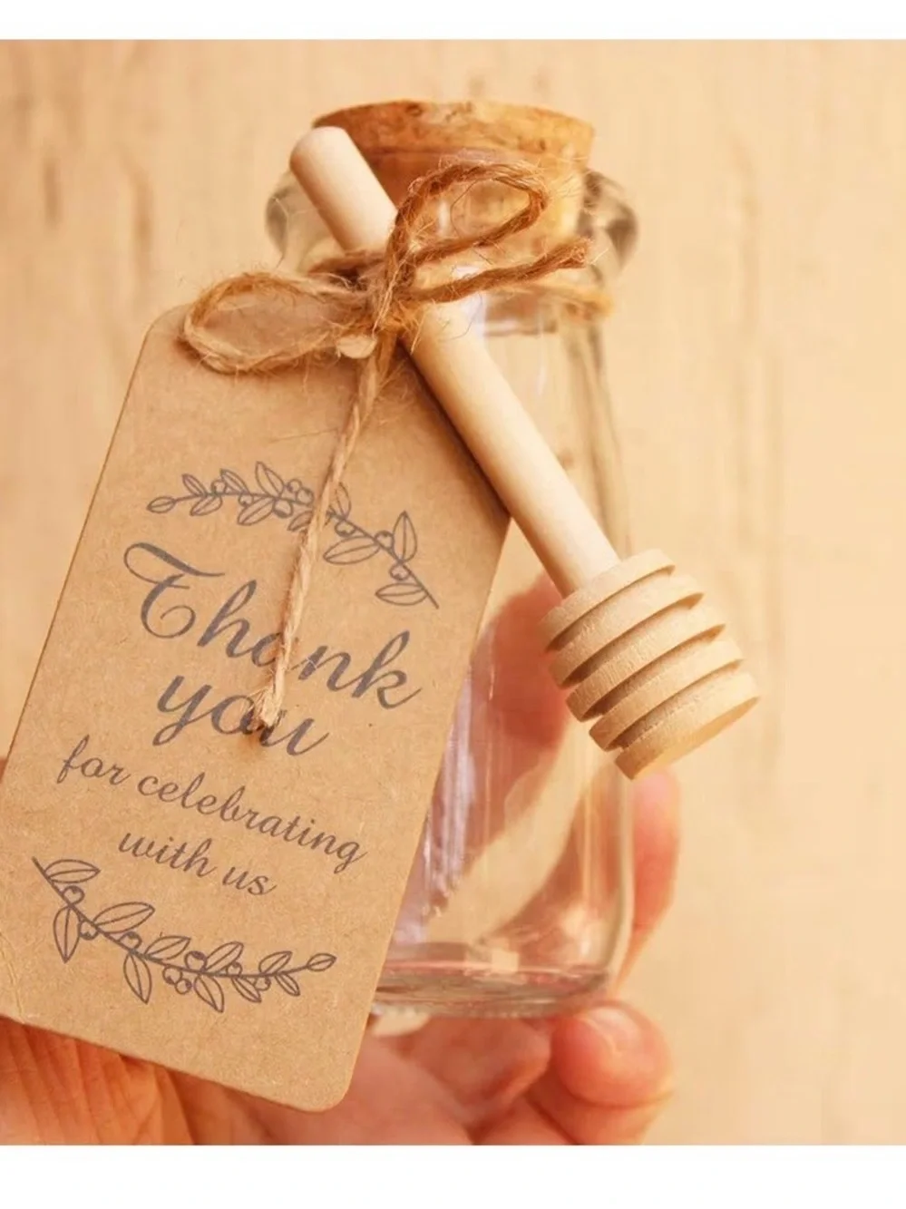 Rustic Kraft Thank You Favor Tags with Mini Wooden Honey Dipper - Brown